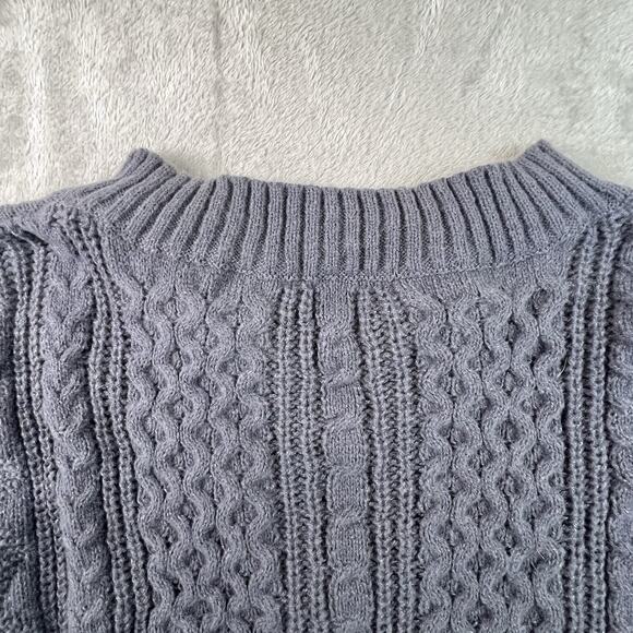 Mens Cable Knit Sweater Gray SZ L Ribbed Waffle - Picture 11 of 13